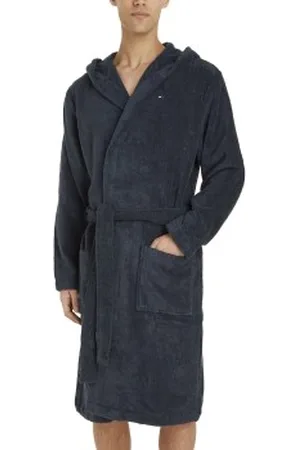 Tommy Hilfiger Cotton Hooded Bathrobe Marine katoen Medium Heren