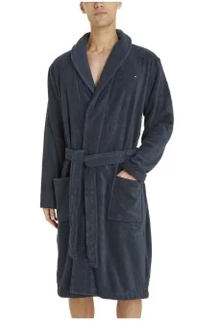Tommy Hilfiger Cotton Towelling Bathrobe Marine katoen Medium Heren