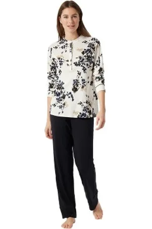 Schiesser Contemporary Nightwear Pyjama Interlock Zwart/Wit 38 Dames