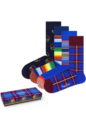Happy Socks Sokken 4P Navy Gift Box 650 Blauw patroon Maat 36/40