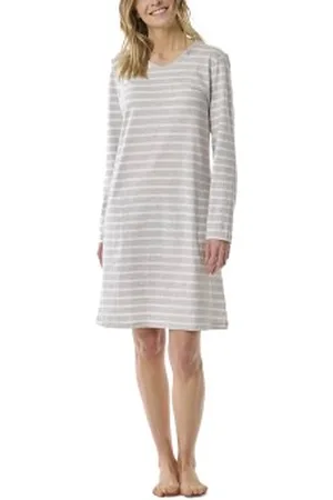 Schiesser Women Longsleeve Nightdress Wit/Grijs katoen 36 Dames
