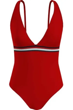 Tommy Hilfiger Plunge One Piece Swimsuit Rood Medium Dames