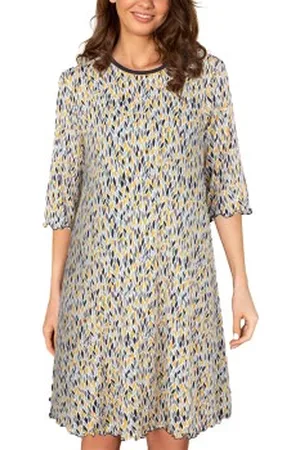 Lady Avenue Three Quarter Sleeve Bamboo Nightdress Blauw/Geel Bamboe X-Small Dames