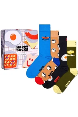 Happy Socks Sokken 4P Breakfast Gift Set Blauw patroon katoen Maat 36/40