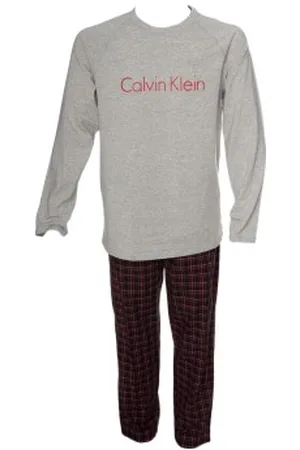 Calvin Klein Holiday PJ Woven LS Pant Set Grijs/Rood katoen Large Heren
