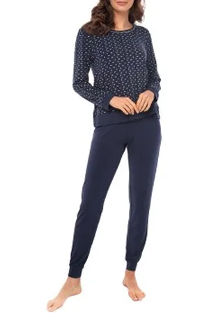 Lady Avenue Bamboo Long Sleeve Pyjamas Marineblauw patroon Bamboe Small Dames