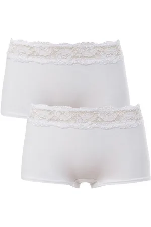 Trofé Trofe Lace Trimmed Boxer Briefs 2P Wit katoen Small Dames