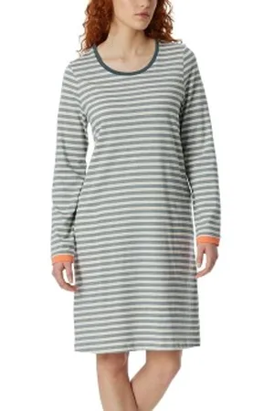 Schiesser Casual Essentials Long Sleeve Sleepshirt Lichtblauw gestreept katoen 36 Dames