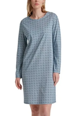 Calida Nights Long Arm Sleepshirt L.blauw patr. katoen Large Dames