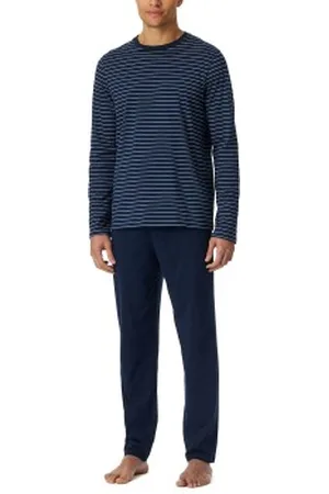 Schiesser Casual Essentials Long Pyjama Round Neck Donkerblauw katoen Small Heren