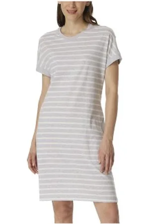 Schiesser Women Shortsleeve Nightshirt Wit/Grijs katoen 36 Dames