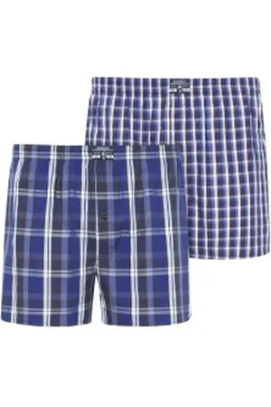 Jockey Herenslips 2P Woven Boxer Shorts Marineblauw geruit katoen Small Heren