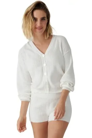 P.J.Salvage Sweatheart Pointelle Cardigan Wit patroon katoen Large Dames