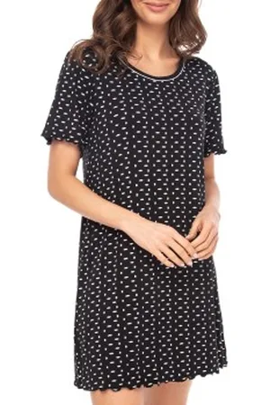 Lady Avenue Short Sleeve Bamboo Nightdress Zwart patroon Bamboe Small Dames