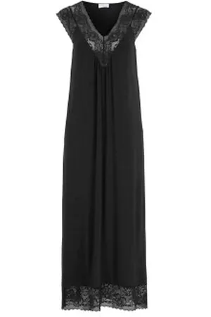 Damella Long Viscose Plain Sleeveless Nightdress Zwart viscose Small Dames