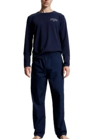 Tommy Hilfiger Long Sleeve Woven Pyjama Set Marine katoen Medium Heren
