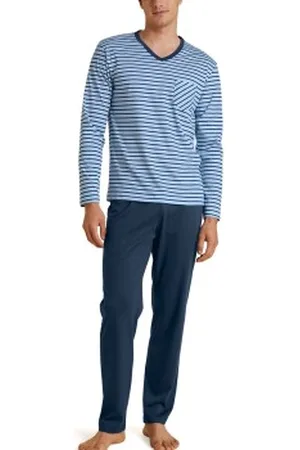 Calida Rekax Streamline V Neck Long Pyjama Blauw patroon katoen Medium Heren