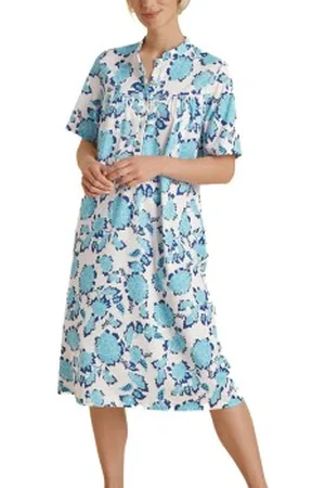 Calida Soft Cotton Nightdress 33900 Wit/Blauw katoen Small Dames