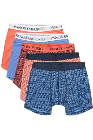 Panos Emporio Herenslips 5P Bamboo Cotton Boxers Oranje/D.blauw Small Heren