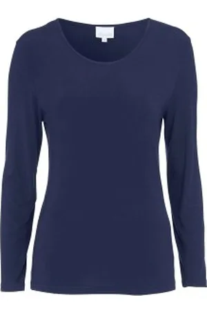 Damella Bamboo Long Sleeve Top Marine Bamboe Small Dames