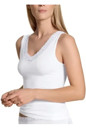 Calida Natural Comfort Lace Tank Top Wit katoen Large Dames
