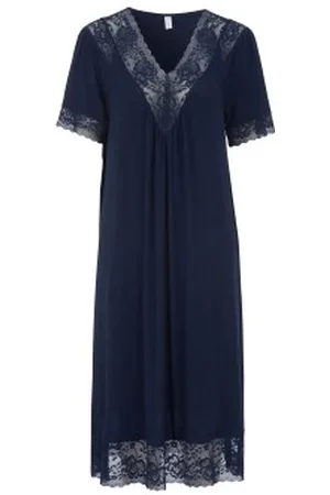 Damella Plain Lace Short Sleeve Nightdress Marine viscose Small Dames