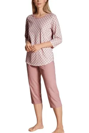 Calida Lovely Nights Crop Pyjama Roze patroon katoen Large Dames