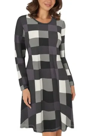 Lady Avenue Bamboo Nightdress Long Sleeve Grijs geruit Small Dames