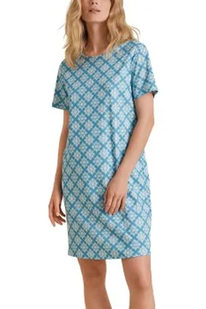 Calida Daylight Dreams Short Sleeved Nightdress Blauw patroon katoen Large Dames