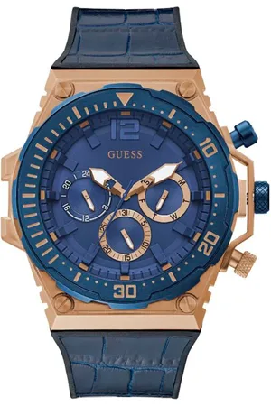 Guess Leren horloge met roze kast 48 mm