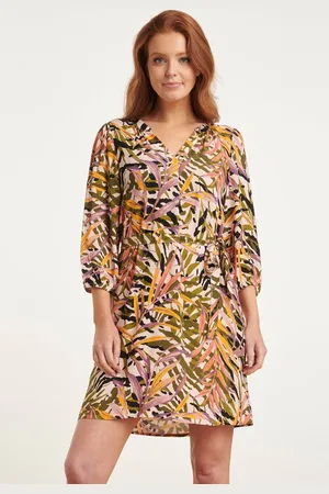 Smashed Lemon 24449 zomerjurk met korte bladprintpofmouwen |