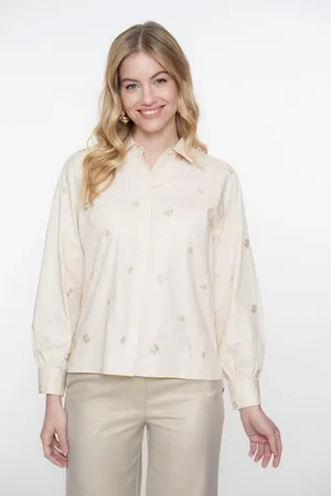 Geisha 53068-14 010 blouse embroidery flowers off-white/gold