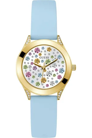 Guess Blauwe siliconen horloge met gouden kast