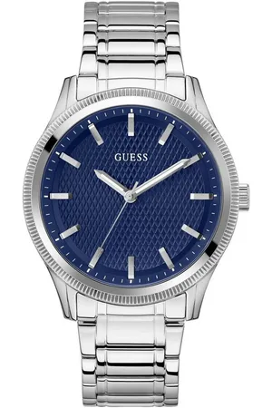 Guess Grijze rvs horloge met blauwe wijzerplaat