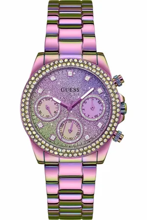 Guess Paarse rvs horloge voor dames met kalender