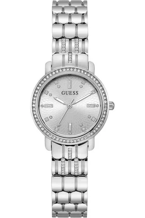 Guess Grijze rvs horloge voor dames met analoge wijzerplaat