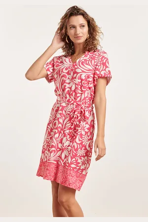 Smashed Lemon 24367 dames korte fuchsia jurk met te bloemenprint |