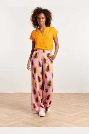 Smashed Lemon 24326 lilae papaya print flowy broek |