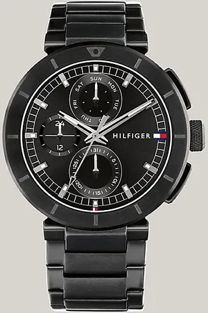Tommy Hilfiger Zwart geïoniseerd horloge met schakelband