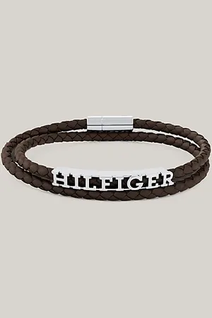 Tommy Hilfiger Bruine armband van gevlochten leer