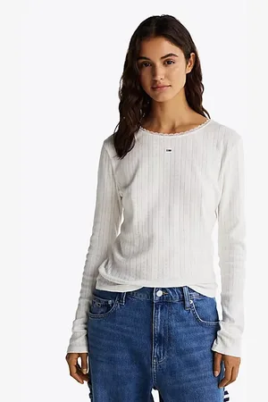 Tommy Hilfiger Slim fit longsleeve T-shirt met ajourmotief