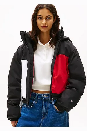 Tommy Hilfiger Colour-blocked pufferjack met logo op de rug
