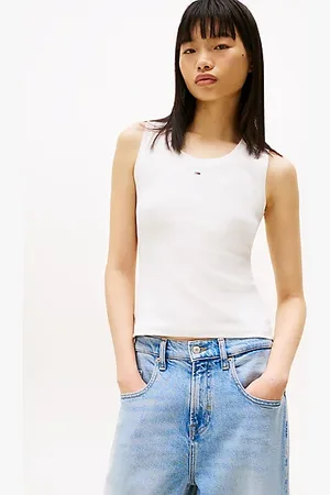 Tommy Hilfiger Geribde slim fit tanktop met geborduurde vlag