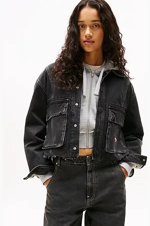 Tommy Hilfiger Cropped denim jack met onafgewerkte zoom