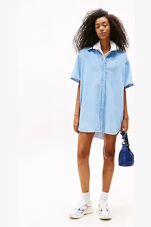 Tommy Hilfiger Denim mini-overhemdjurk met korte mouwen