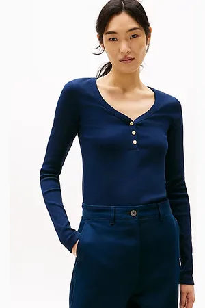 Tommy Hilfiger Slim T-shirt met lange mouwen en Henley-hals