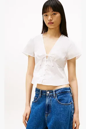 Tommy Hilfiger Poplin blouse met strikdetail aan de voorkant