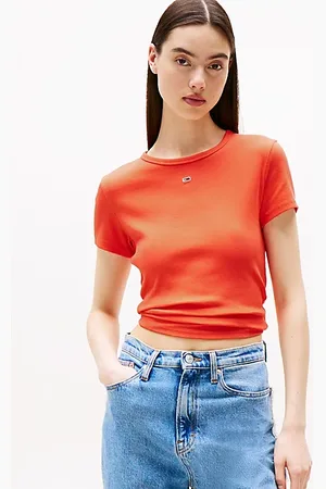 Tommy Hilfiger Geribd slim fit T-shirt met ronde hals