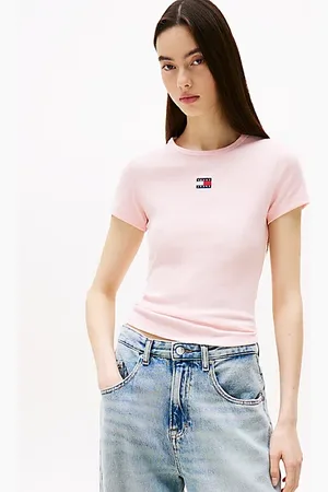 Tommy Hilfiger Geribd slim fit T-shirt met badge