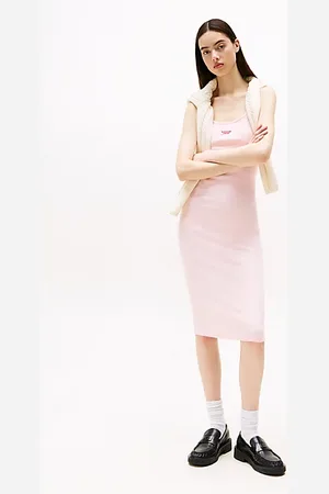 Tommy Hilfiger Geribde bodycon midi-jurk met spaghettibandjes